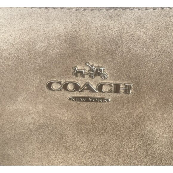 Coach Brown Slouch Suede Leather Hobo Shoulder Bag Silver Hardware Zip Close COA - Picture 3 of 15